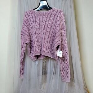 Arizona Pink Cable Knit Cotton Pullover Sweater Casual Boho Peasant Retro 90s XL